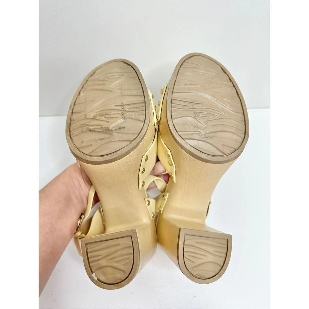 Sarto by Franco Sarto Wally Cream Leather Wood Platform Block Heel Sandals 9